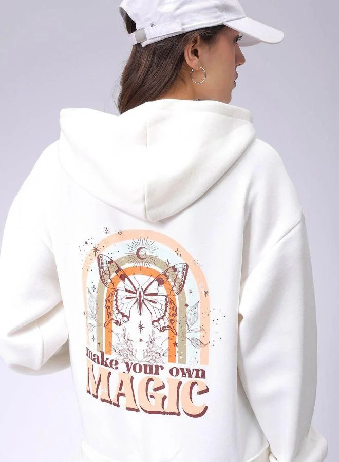 مرفوعة Women Boxy Fit Graphic Printed Hooded Full Sleeves Hooded Sweatshirt